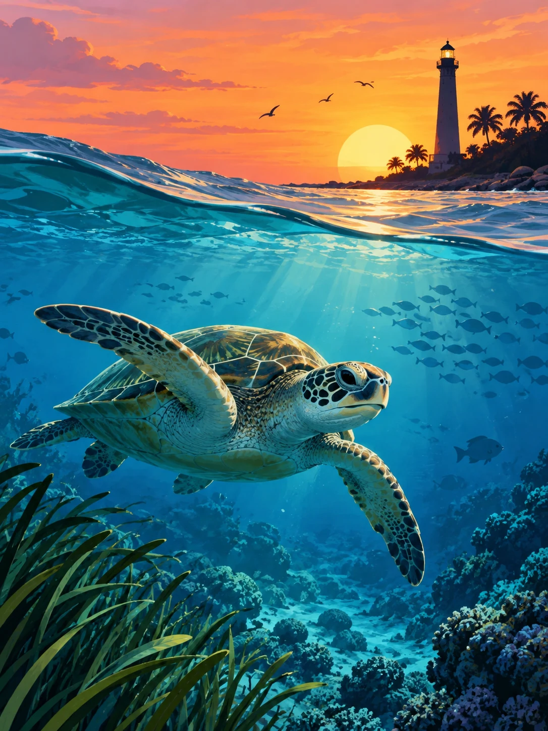 Ilustración editorial de Tortugas, mareas y conservación en Bill Baggs