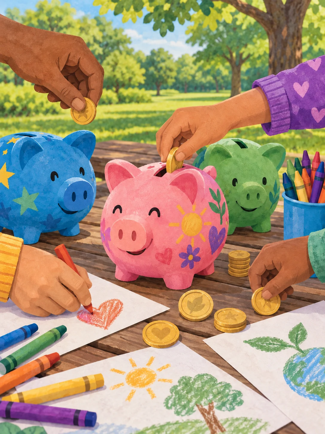 Ilustración editorial de Family Finance Day en Oak Grove Park