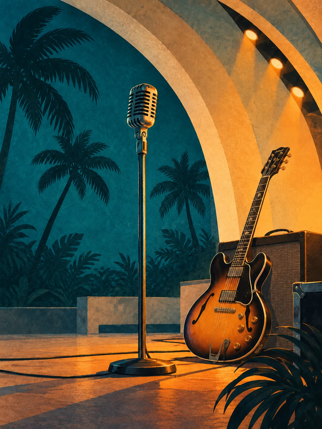 Ilustración editorial de North Beach Social: Les Greene & The Swayzees