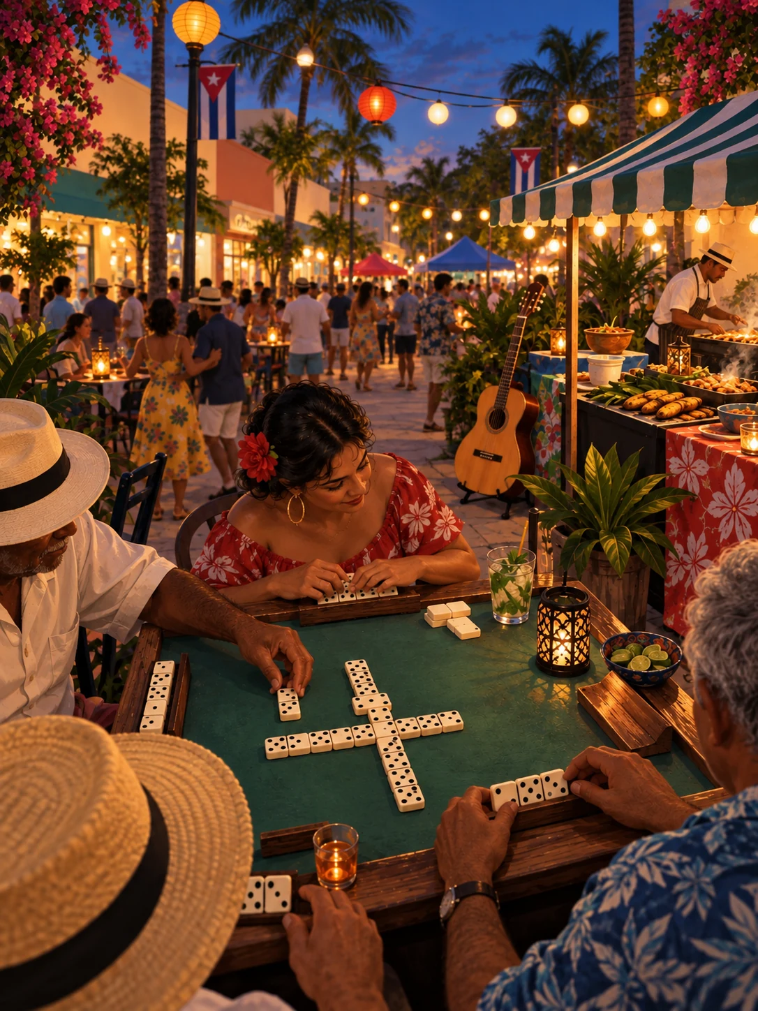Ilustración editorial de A Night in Havana: fiesta en Domino Park