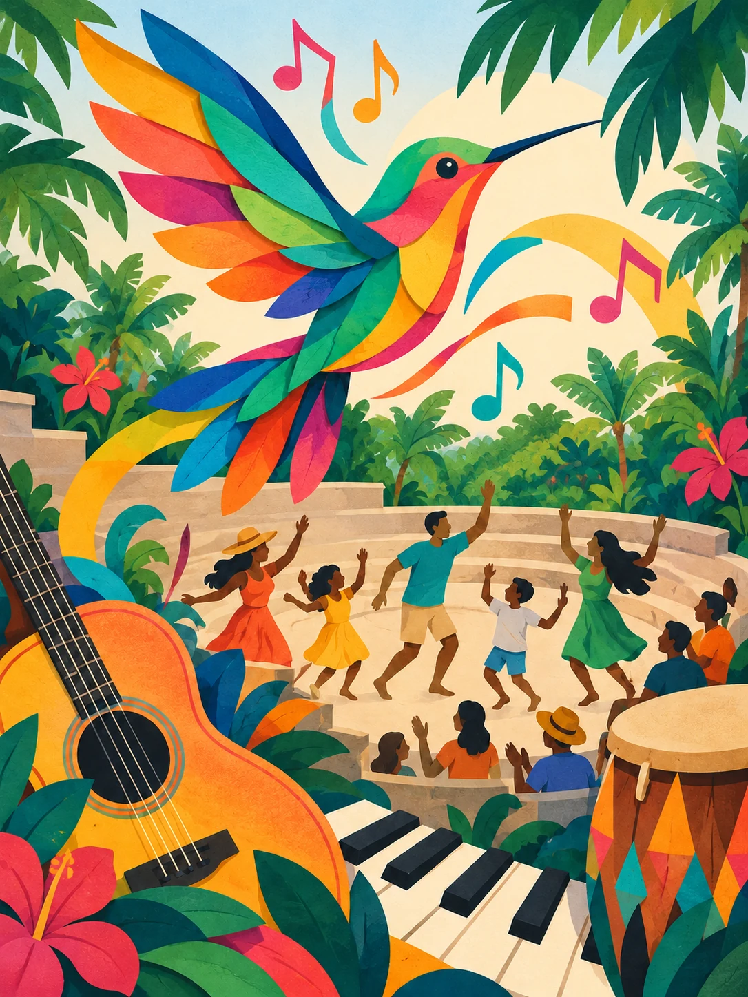 Ilustración editorial de ZunZún: música para toda la familia
